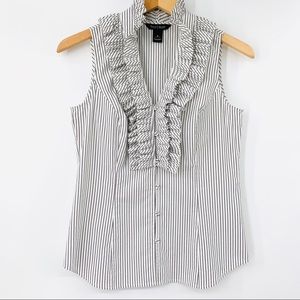 WHITE HOUSE BLACK MARKET pinstripe ruffle blouse size 4